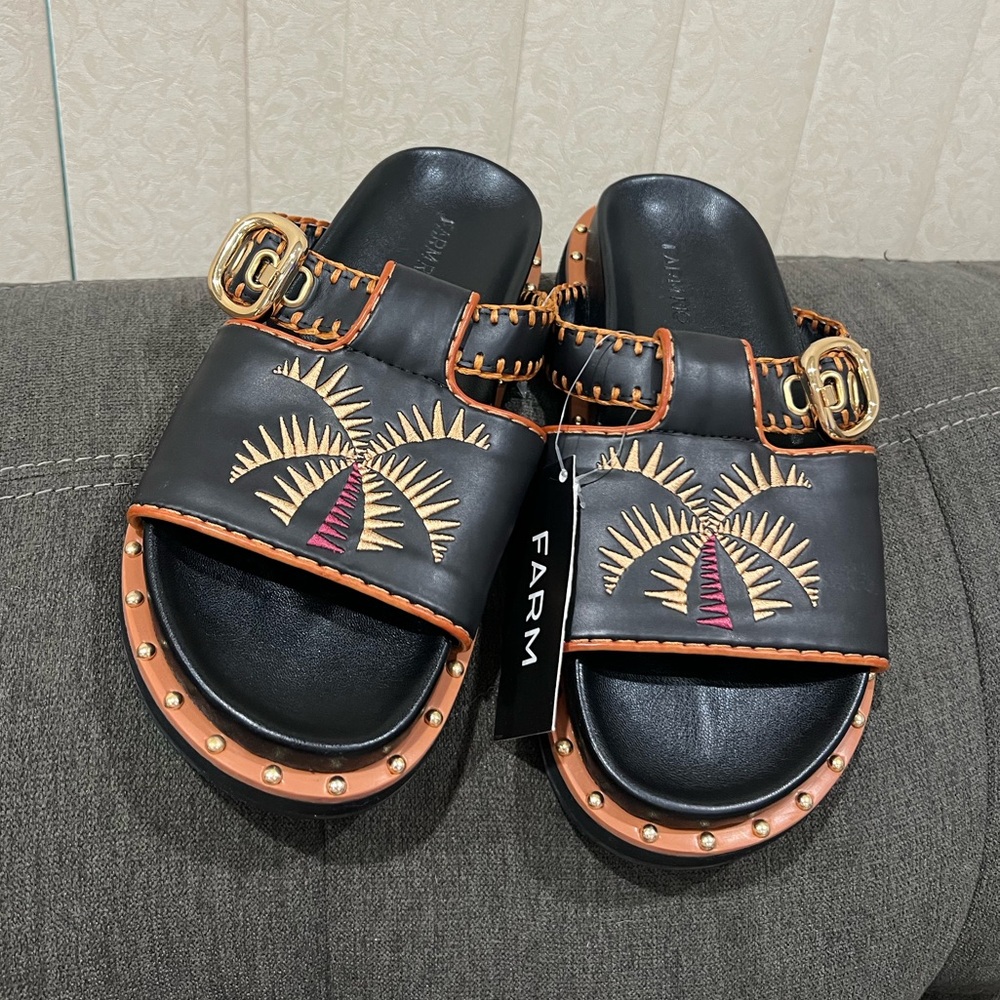 New FARM Rio Black and Brown Caribbean Studded Sandals